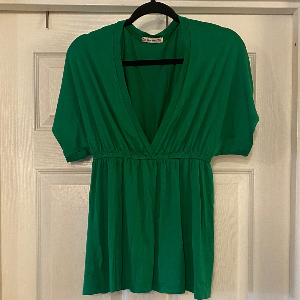 Forever 21 Green V-Neck Blouse